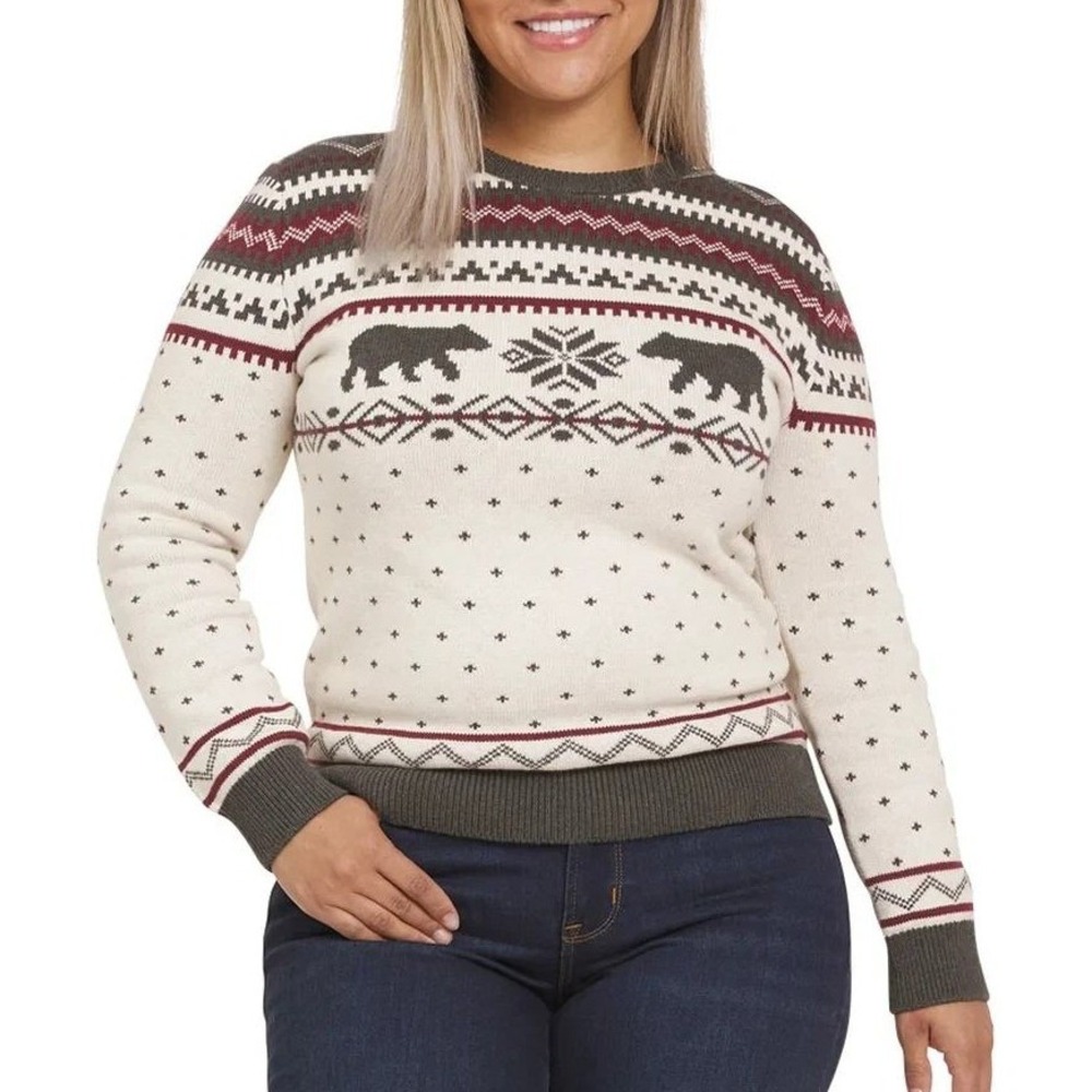 NWT Lands' End Women's S White Fair Isle Bear Holiday Sweater Cotton Pullover